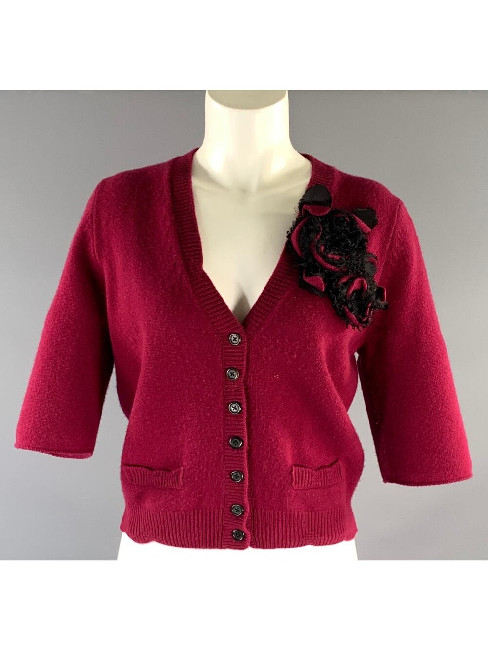 MARC JACOBS Size S Black Burgundy Cashmere Blend Short Cardigan Womens